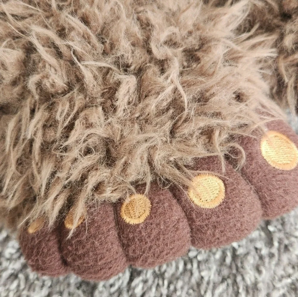 Kids Bigfoot Furry Monster Feet Brown Faux Fur Home Slippers Youth L 2-3